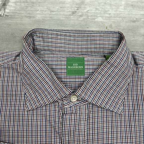 Sid Mashburn White, Navy, Brown & Grey Plaid Shirt L - Picture 2 of 4
